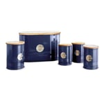 Tower, T826213MNB, 5 Piece Storage Set, Bread Bin, Biscuit Tin, 3 Storage Canisters. Airtight Lids, Midnight Blue