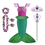 Disney Lilla Sjöjungfrun Ariel Prinsessdräkt Barnklänning För Flickor Cosplay Barn Karneval Födelsedagsfest Kläder Sjöjungfrun Klänning N 3-4T(size 110) 4pcs Mermaid Set