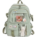 Kawaii Ryggsäck, Stor Kapacitet Söt Björnaccessoarer Ryggsäck för Skola Multificka Ryggsäck för Tonårsflickor Söt Kawaii Ryggsäckar(Grön)