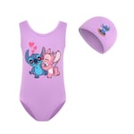 2-8 år Lilo Stitch Baddräkt för flickor One Piece Badkläder Mode Lilo And Stitch Badkläder för barn Sommarbaddräkter+ cap 2076purple-2pcs 130