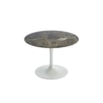 Knoll - Saarinen Round Table - Soffbord, Vitt underrede, skiva i matt brun Emperador marmor, H: 36, Ø 51 - Sohvapöydät - Eero Saarinen - Ruskea,Valkoinen - Metalli/Kivi