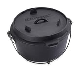 ECHTWERK Dutch Oven BBQ Casserole env. 8 L, Déjà cuite - preseasoned, Couvercle avec anse en acier inoxydable utilisable comme poêle, Marmite à griller pour l'extérieur, Big-Edition, Fonte