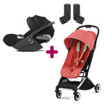 Cybex Pack Poussette duo Orfeo Hibiscus Red + Coque Cloud T i-size Sepia Black adaptateurs coque