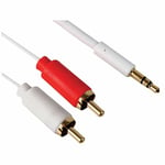 White SLIM 1.5m 3.5 mm AUX Jack to TWIN 2 RCA RED WHITE Phono Plugs Audio Cable