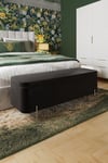 Black Velvet Ottoman Storage Bench With Chrome Style Legs