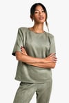 Womens Suede Oversized Fit Shoulder Pad T-Shirt - Green - 14, Green