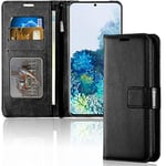 TECHGEAR Galaxy S20 Plus Leather Wallet Case, Flip Protective Case Cover with Wallet Card Holder, Stand and Wrist Strap - Black PU Leather with Magnetic Closure Designed For Samsung Galaxy S20+