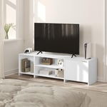 Meuble tv Woltu Banc tv, Jusqu'à 70 Pouces, 160x39x45cm, Armoire Basse, avec Étagère Réglable, 1 Placard, 3 Compartiments, en Bois D'ingénierie, Blanc