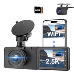 Dash Cam Front and Rear Camera, CHORTAU 3Inch Screen WiFi Dash cam, 2.5K+1080P Dash Camera for Cars, Dashboard Camera with Free 64GB Card, Type-C Port, Parking Monitor, Super Night Vision