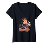 Womens Funny ice age Neanderthal with flowers for caveman lovers V-Neck T-Shirt