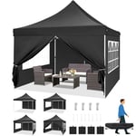 TOOLUCK Barnum Pliant 3x3m Tonnelle Pliante 3x3 Tonnelle de Jardin Exterieur Imperméable Professionnel Tente de Reception avec 4 Parois Latérales Tonnelle Tente UV 50+, Noir