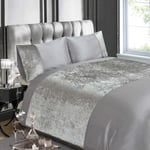 CRUSHED VELVET SILVER PANEL KING DUVET COVER AND PILLOWCASE SET ADULT BEDDING