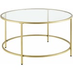 Table basse ronde pour salon plateau en verre pieds en acier 84 cm doré