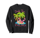 Deck The Palms Trees Christmas Lights Flamingos Coastal Sweatshirt