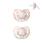 Suavinex, Lot 2 Sucettes pour Bébé 0/6 Mois, pour Nouveau-nés, Tétine Symétrique SX Pro en Silicone, Tétine plus Plate et Flexible, Réversible, Respecte le Développement Buccodentaire, Dreams Rose