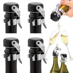 Brateuanoii 4 Pièces Bouchon à Champagne En Acier Inoxyable, Garde Bulles Bouchon Bouteille Vin, Bouchon Vin Réutilisables, Bouchon Bouteille Vin Sous Vide, Avec Silicone Résistant Aux Fuites