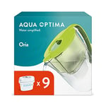 Aqua Optima Oria Carafe Filtrante et 9 Cartouches Filtrantes Evolve+ 30 Jours, Capacité 2,8 litres, Pour la Réduction des Microplastiques, du Chlore, du Calcaire et des Impuretés,Vert