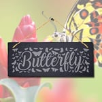 Stukk Advice Garden Bees The Heaven Kisses Symbol of Transformation Laser Hanging Sign (Butterfly), Natural Engraved Slate Stone Plaque, 30x12cm (Large)