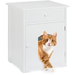 Relaxdays - Armoire chats tiroir, maison chats, commode pour chats, Toilette chats en bois, HlP 63,5x52x48cm, blanc