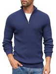 COOFANDY Pull Homme en Tricoté 1/4 Zip Pullover Sweater, Pull á Col Montant Homme avec Zippé Fermeture Éclair - Pullover Zipper, Pull À Fermeture Éclair Quart Sweater Bleu Marine XL