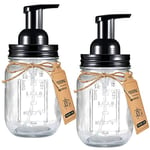 Mason Jar Lot de 2 distributeurs de savon moussant – Couvercle en acier inoxydable antirouille avec pompe sans BPA, avec étiquettes – Distributeur de savon à main rustique pour salle de bain, évier de