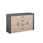 Commode meuble de rangement 2 porte 4 tiroirs L134cm BETO chêne/anthracite  Taille unique