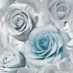 Muriva Madison Floral Flower Rose Bloom Blue Silver Grey Feature Wallpaper New