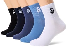 JACK & JONES Men's Jacmilo Short Tennis Socks Pack of 5, Navy blazer/pack: vintage indigo-coronet blue-white-black, One Size