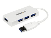 Startech.Com 4 Port Usb 3.0 Hub - Multi Port Usb Hub W/ Built-In Cable - Powered Usb 3.0 Extender For Your Laptop - White (St4300minu3w) - Hub - 4 X Superspeed Usb 3.0 - Stasjonær - For P/N: Fcreadmicro3, Msdreadu2otg, Msdreadu3ca