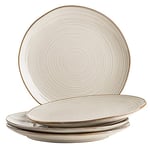 MÄSER Série Nottingham - Lot de 4 assiettes avec jeu de lignes en filigrane et glaçage élégant - Assiettes plates en céramique au look vintage moderne - Grès - Beige