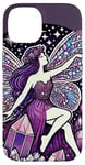 Coque pour iPhone 14 Illustration de fée en cristal violet améthyste