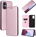 Compatible Avec Coque One Plus Nord N20 5g, Mince Flip Fibre De Carbone [Test De Chute] Antichoc Stand Fente Avec Carte, Protecteur D'écran En Verre Trempé*2-Or Rose