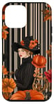 Coque pour iPhone 12 mini Noir Moderne Rayé Vintage Automne Fleur Automne Citrouille