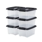 Iris Ohyama, Petite Boite Rangement Plastique avec Couvercle, 5L, Lot de 6, Noir, Clips de Fermeture, Poignée, Empilable, Organisation Solide & Durable, pour Chambre, Dressing, Bureau, NTB-5