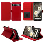 Google Pixel 7 Pro 5G Etui Coque rouge Protection Portefeuille à Rabat Porte Cartes - Housse Pixel 7 Pro Antichoc Folio - Accessoires Pochette Case - Neuf