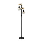 EGLO Townshend 5 Vintage Floor lamp, 2-flame retro/ industrial design lighting, Wood and steel coloured in black and brown standing light, E27 socket, incl. switch