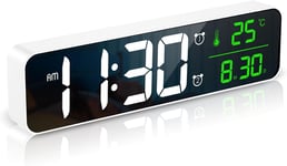 Réveil Numérique,Horloge de Chevet LED [Grand Ecran LED 10""],Horloges de Bureau Electriques Miroir avec Date,Heure,Affichage de Température,Répétition,6 Luminosités,4 Volumes-Blanc