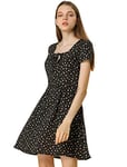 Allegra K Women's Printed Casual Square Neck Short Sleeve Fit and Flare Dress Black-Floral 20