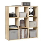 WOLTU Bibliothèque Cubique à 9 Compartiments Ouverts, Étagère de Rangement à 3 Niveaux, Étagère à Livres, Meuble de Rangement pour Salon, Bureau, 94x29,5x93 cm, Chêne Clair, SK047hei