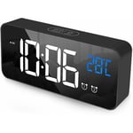 Réveil numérique, réveil miroir LED, réveil de bureau, horloge électronique rechargeable USB avec 2 alarmes / fonction snooze / température /