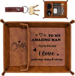 Bedside Organiser Gifts for Him, Mens Valentines Day PU-Leather Valet Tray Gift