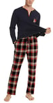 Lovasy Pyjama Homme Hiver Long Coton avec Bouton Chemise à Manches Longues et Pantalon à Carreaux Ensemble de Pyjama Grande Taille,Rouge,M