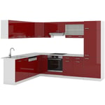 Vicco - Cuisine en angle R-Line, Bordeaux haute brillance/blanc, 227 x 287 cm sans plan de travail