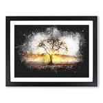 Sunlight Through The Oak Tree Paint Splash Modern Art Framed Wall Art Print, Ready to Hang Picture for Living Room Bedroom Home Office Décor, Black A2 (64 x 46 cm)