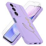 Coque pour Samsung Galaxy A15 5G / 4G avec 3 Pièces Verre Trempé Film Protection, Souple TPU Housse Étui pour Samsung Galaxy A15 - Pourpre de l'herbe