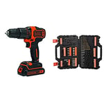 Black & Decker BDCHD18 Perceuse-visseuse sans Fil à percussion avec batterie + A7200-XJ Set de forets et douilles 109 pièces