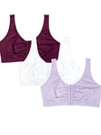 Fruit of the Loom Soutien-Gorge en Coton à Fermeture Frontale pour Femme Sport, Opaque, Lilas Whisper/Blanc/Velours Violet, 115 (Lot de 3)