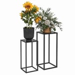 Outsunny Lot de 2 supports pot de fleurs supports pour plantes encastrables structure en acier 2 hauteurs différentes 58,5 et 65 cm design scandinave noir