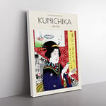 Woman Looking At Pictures By Toyohara Kunichika Exhibition Museum Asian Japanese Canvas Wall Art Print Ready to Hang, Framed Picture for Living Room Bedroom Home Office Décor, 76x50 cm (30x20 Inch)