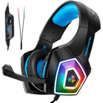 Casque de jeu V1 Gaming LED Mic pour PS4, PS4 Pro/Slim, Xbox One,PC,iphone BLEU